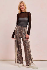 BiBi Leopard Printed Track Pants with Side Contrast Lace
