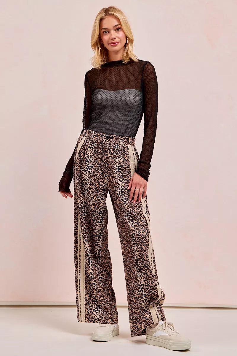 BiBi Leopard Printed Track Pants with Side Contrast Lace