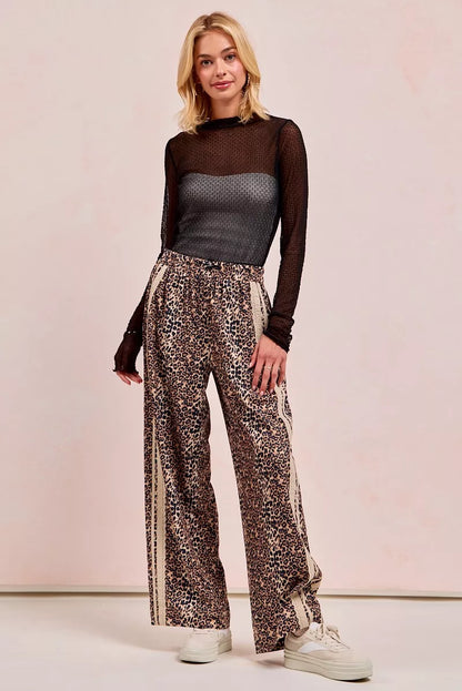 BiBi Leopard Printed Track Pants with Side Contrast Lace