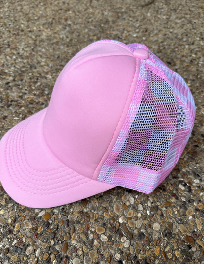 Pink Checkered Trucker Hat