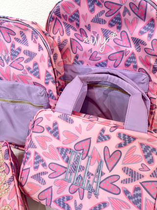 Lilac Hearts Backpack -PLAIN NO EMBROIDERY