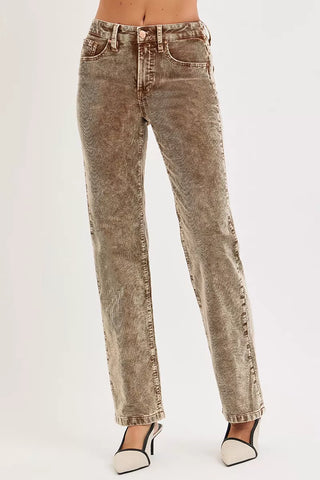 RISEN Tummy Control Mid Rise Straight Leg Corduroy Pants
