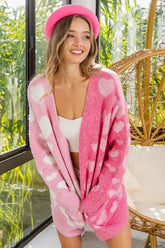 BiBi Heart Color Block V-Beck Knit Cardigan with Pockets