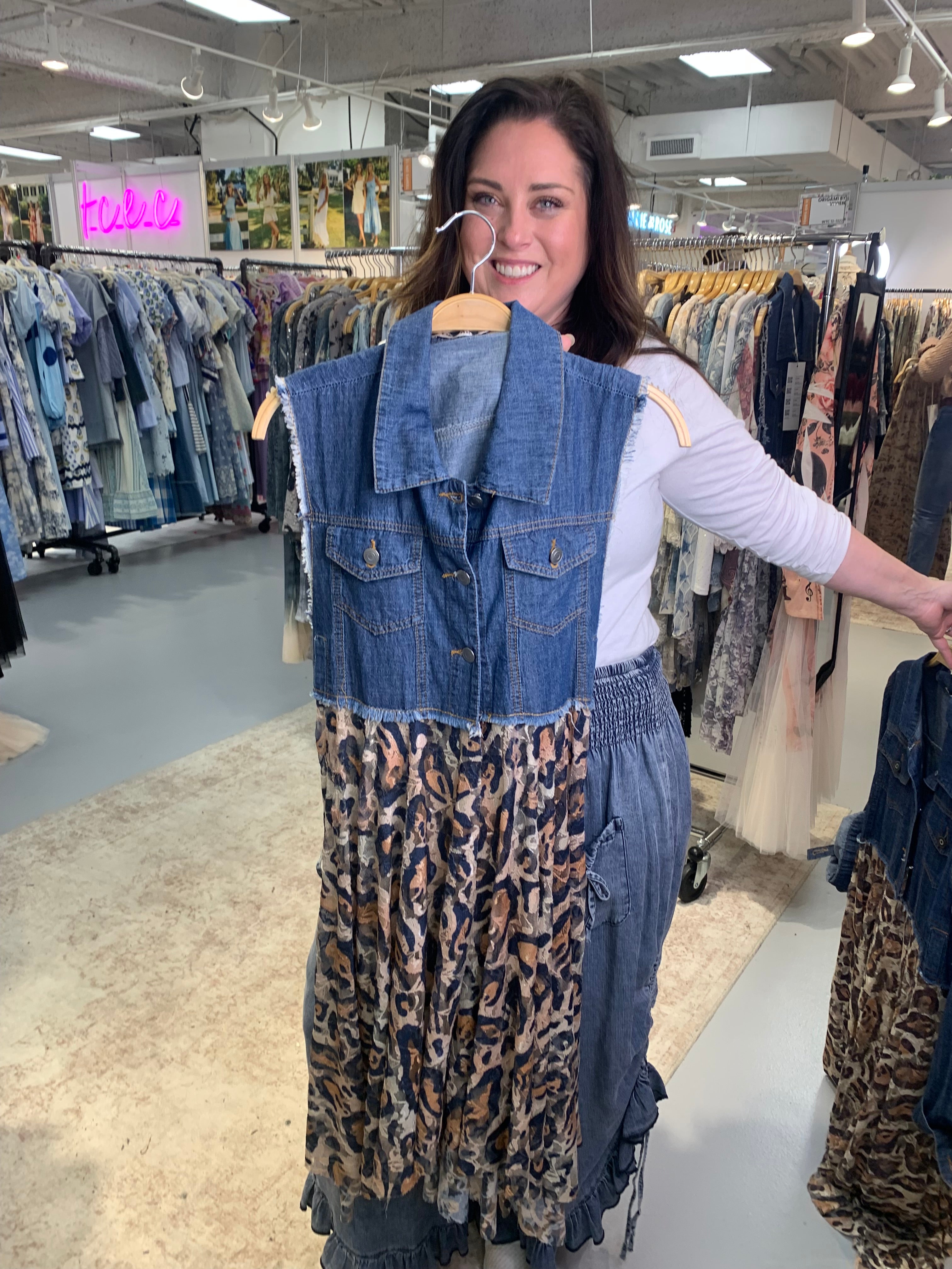 Leopard Lace Layered Denim