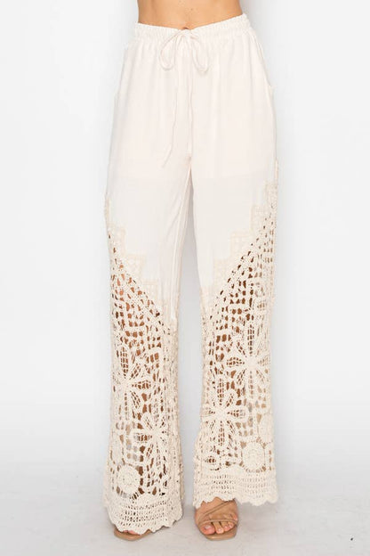 LINED PANTS WITH CROCHET BOTTOM OLS-4899BEIGE: BEIGE / L