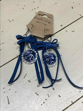 Blue Bandana Bow Earrings