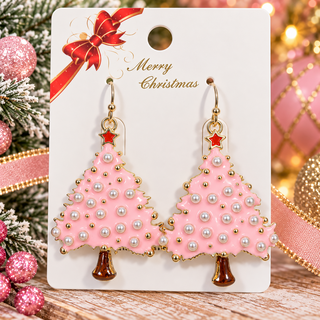 Decked in Pearls Christmas Tree Earrings