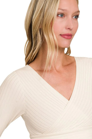 Zenana Ribbed Surplus Waist Band Long Sleeve Top