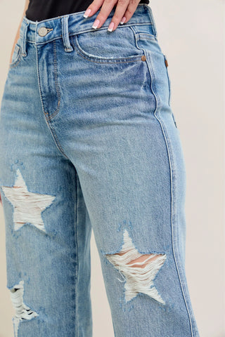 Judy Blue Full Size High Waist Rigid Magic Star Shaped Destroy 90's Straight Jeans Plus Size