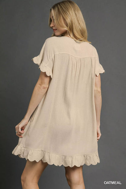 Umgee Linen Ruffle Hem Babydoll Dress