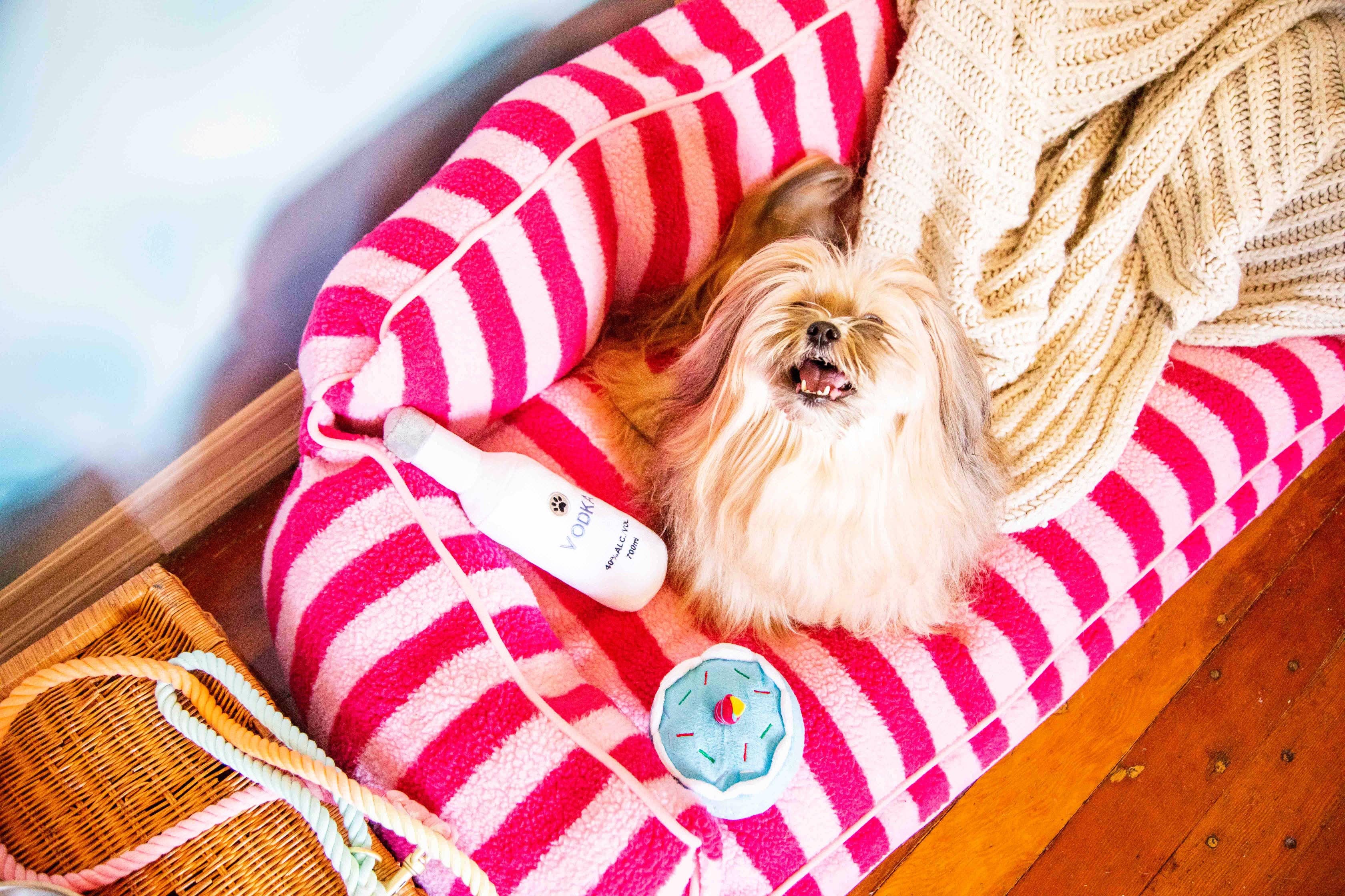 Pretty Pink Striped Dog Bed