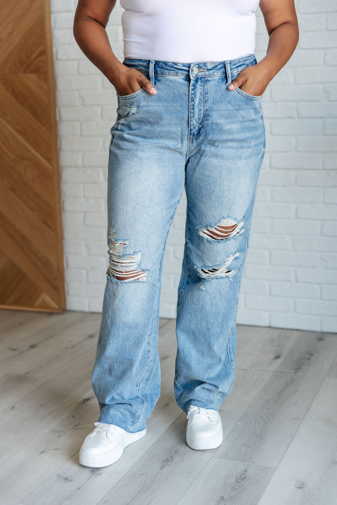 Denim Ramona High Rise Rigid Magic Destroyed Straight Jeans