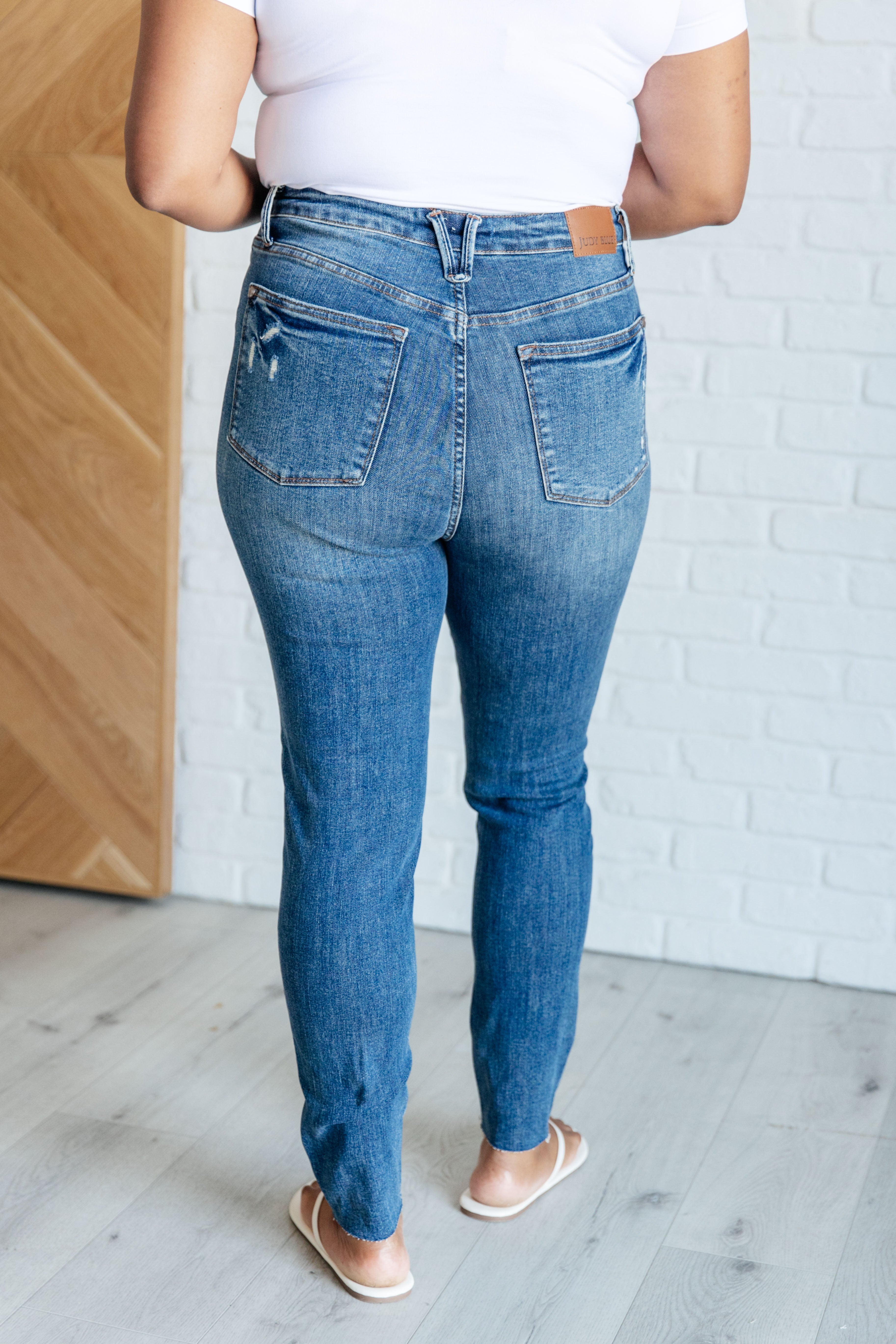 Denim Alba High Rise Control Top Distressed Hem Skinny Jeans