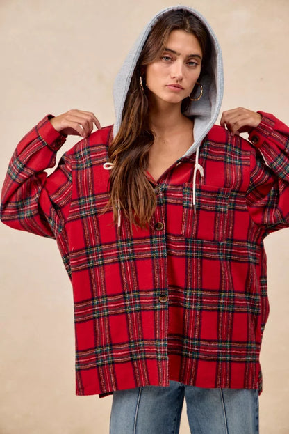 BiBi Brushed Plaid Hooded Jacket