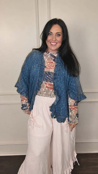 Origami - Chambray Rhinestone Ruffle Jacket