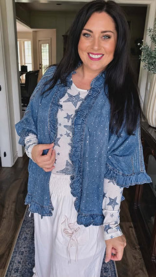 Origami - Chambray Rhinestone Ruffle Jacket