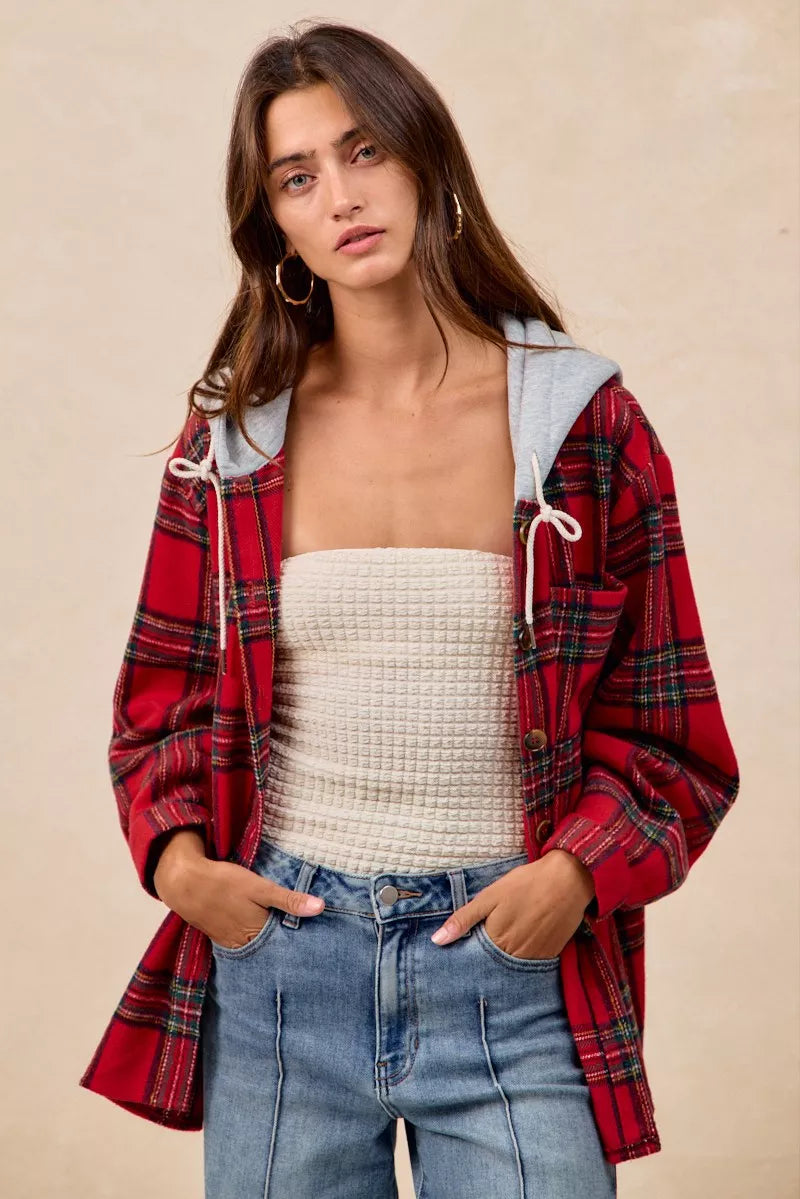 BiBi Brushed Plaid Hooded Jacket