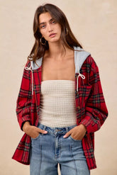 BiBi Brushed Plaid Hooded Jacket