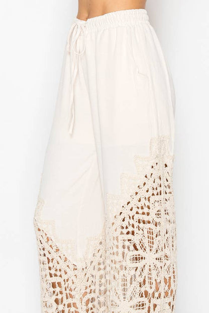 LINED PANTS WITH CROCHET BOTTOM OLS-4899BEIGE: BEIGE / S