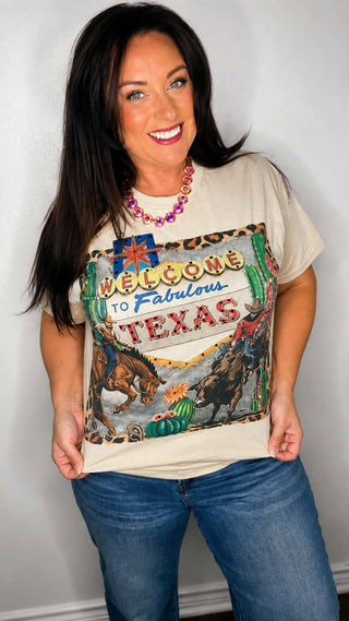 Welcome to Fabulous Texas Crystal Graphic Tee | Western Rodeo Rhinestone T-Shirt