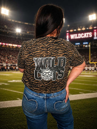 School Spirit Game Day Oversized Denim Top with Custom Sequin Mascot Patch