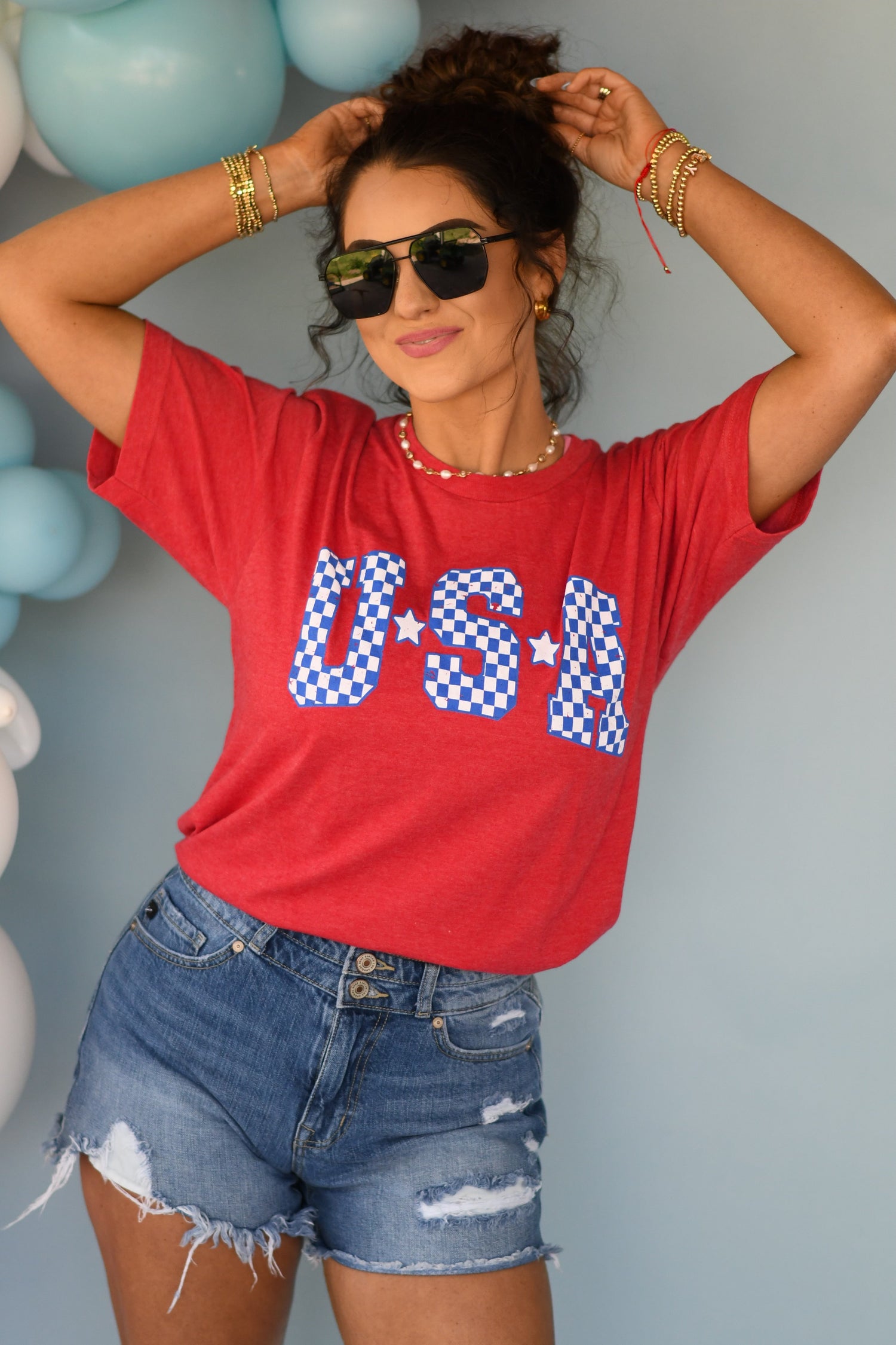 Red Checkered USA Tee