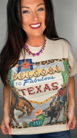 Welcome to Fabulous Texas Crystal Graphic Tee | Western Rodeo Rhinestone T-Shirt
