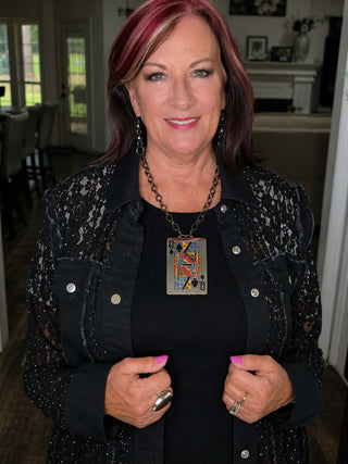Queen of Spades Game Card Statement Necklace