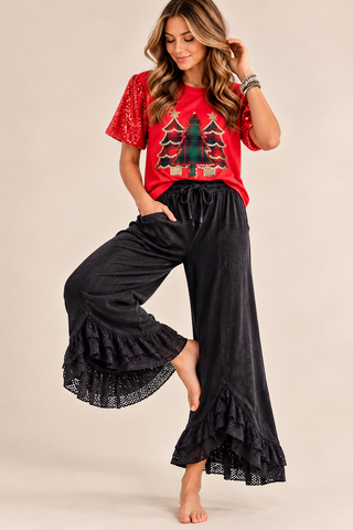Romantic Lace Mineral Wash Whisper Wide Leg Pants: Charcoal Black