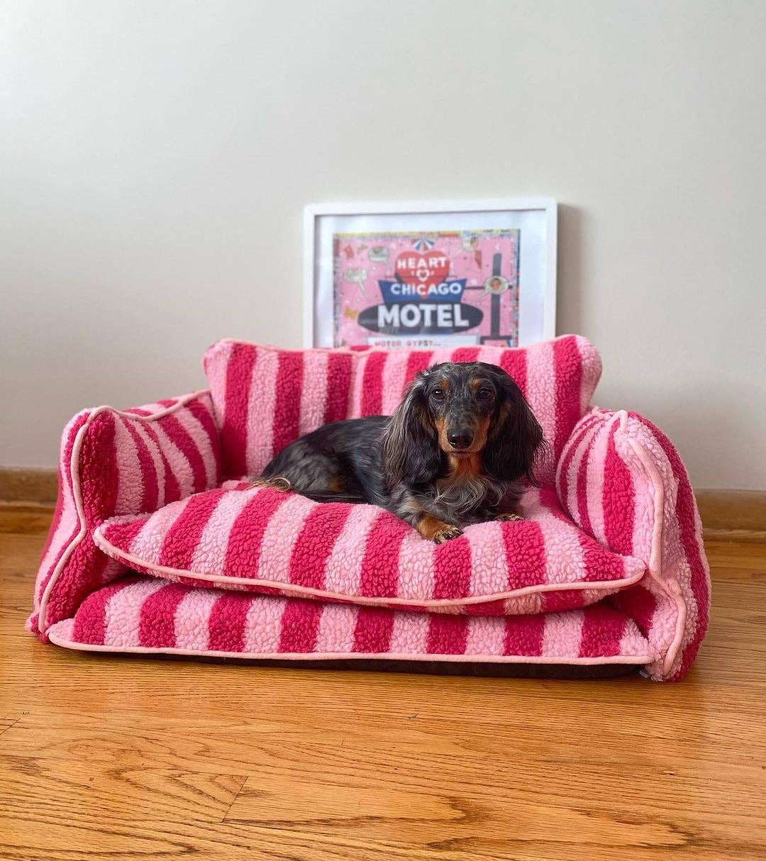 Pretty Pink Striped Dog Bed