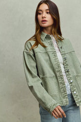 SO ME Vintage Washed Button Twill Shacket