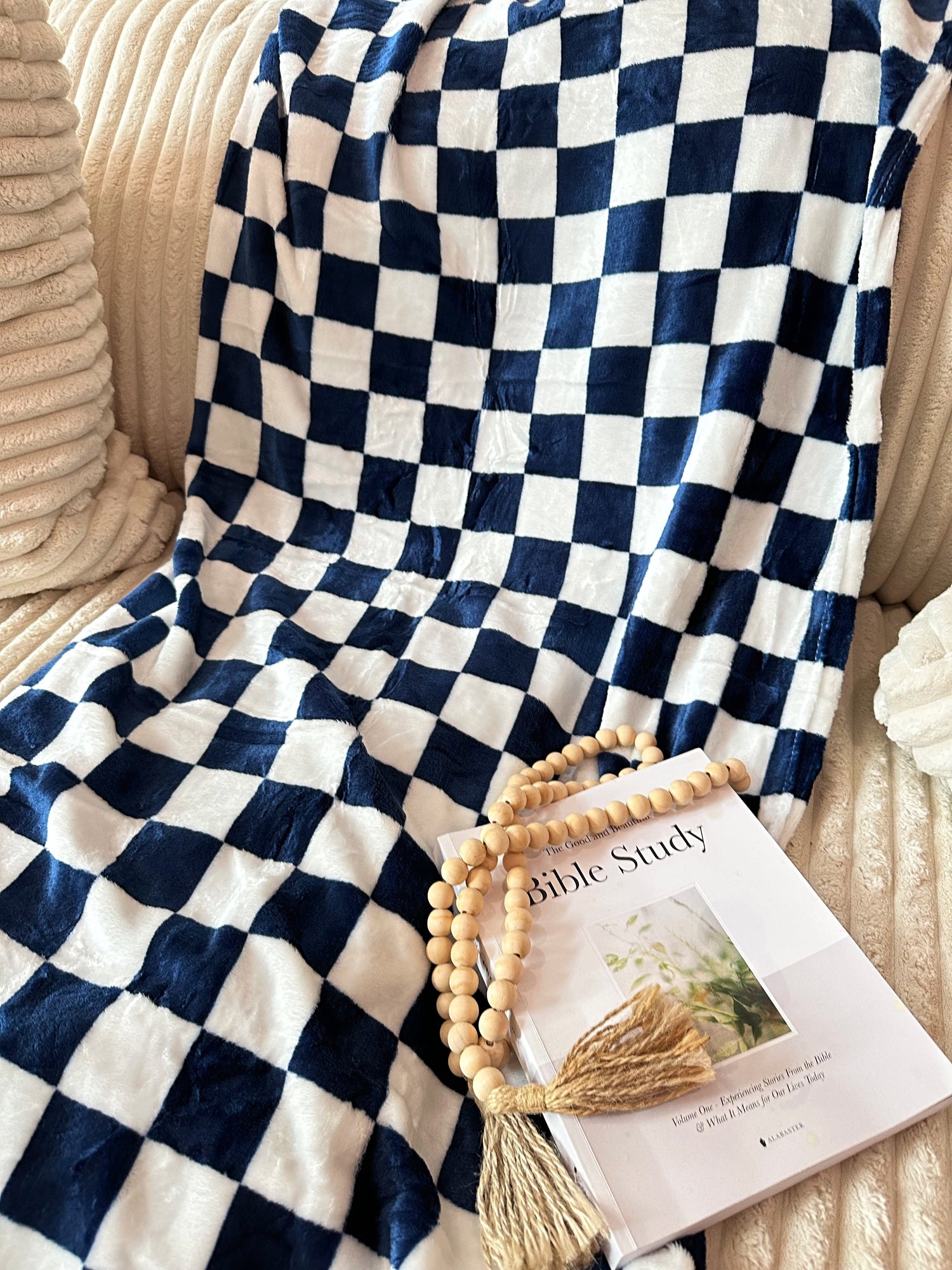 Navy Checkered Throw Blanket