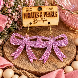 Pretty in Pink Glitter Bow Earrings