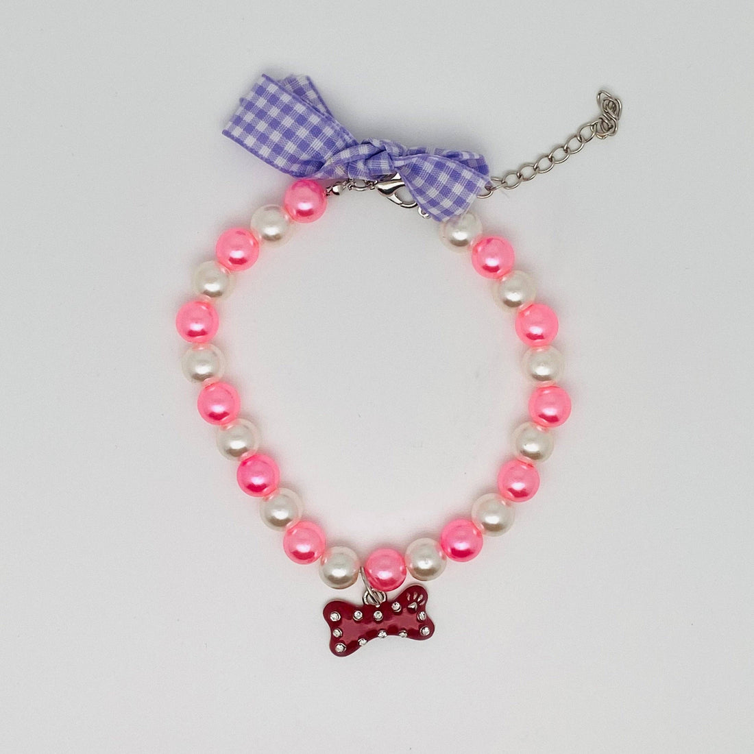 Rhinestone Bone Bow Pet Pearl Collar