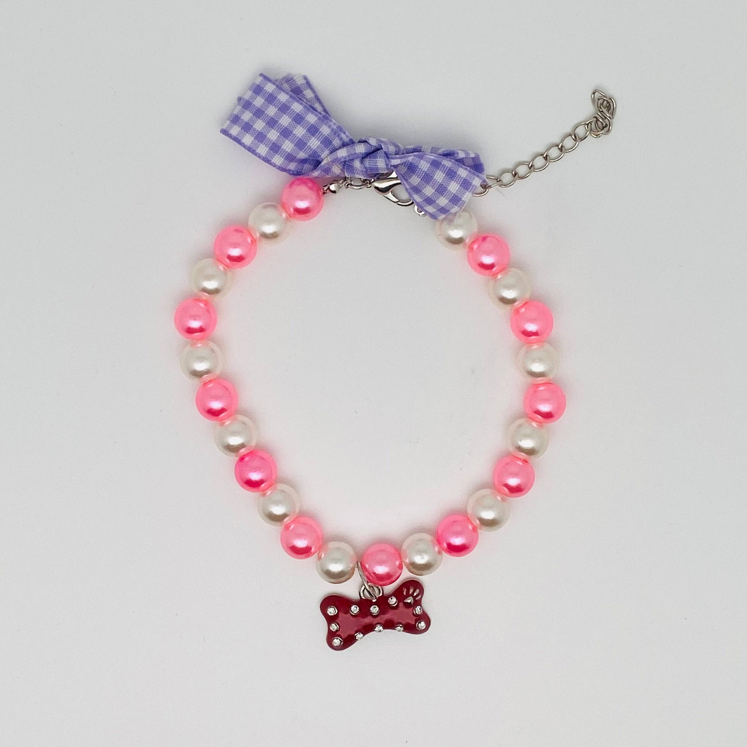 Rhinestone Bone Bow Pet Pearl Collar