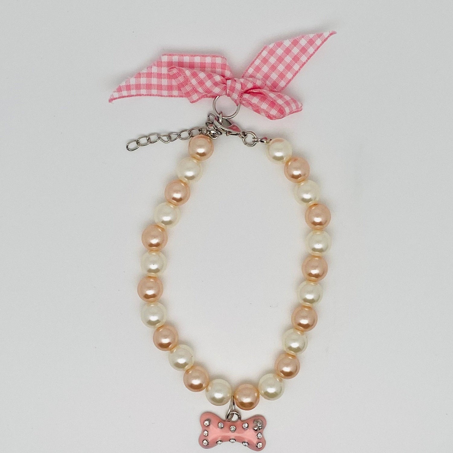 Rhinestone Bone Bow Pet Pearl Collar