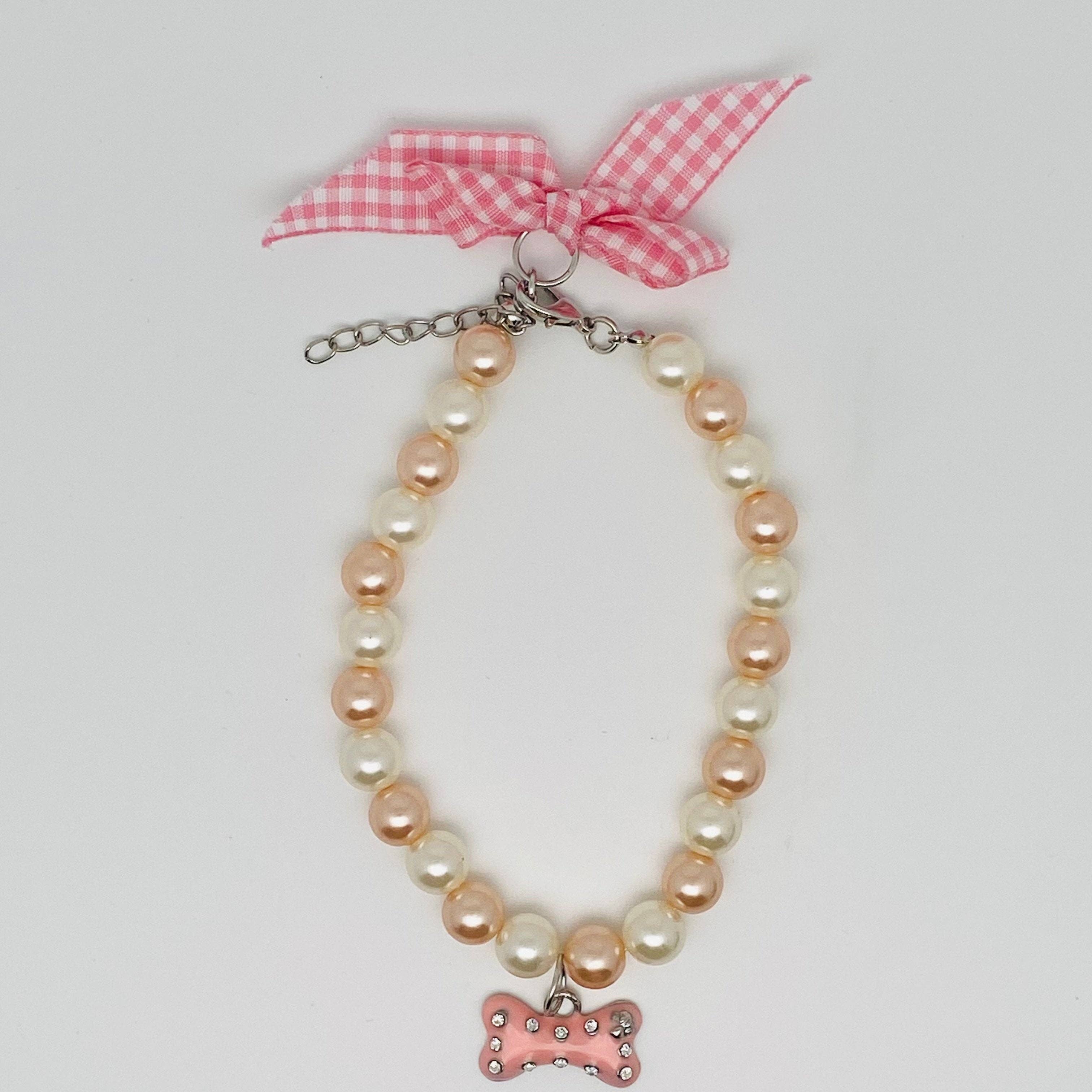 Rhinestone Bone Bow Pet Pearl Collar