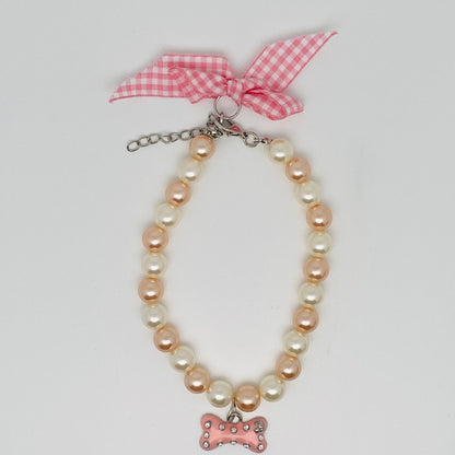 Rhinestone Bone Bow Pet Pearl Collar