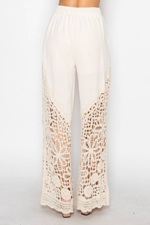 LINED PANTS WITH CROCHET BOTTOM OLS-4899BEIGE: BEIGE / XL