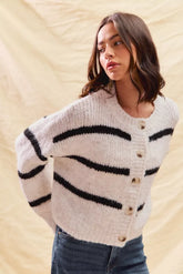 SO ME Stripe Soft Touch Button Cozy Sweater Cardigan