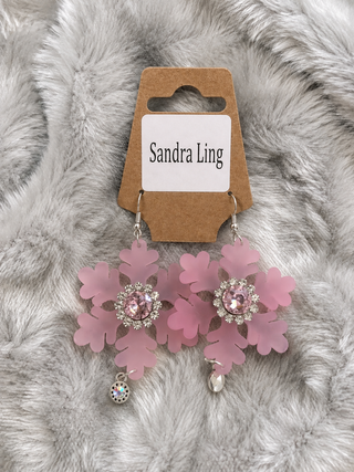 Pink Crystal Snowflake Drop Earrings by Sandra Ling