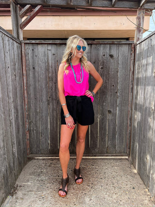 Bottoms Brenna Black Tie-Waist Shorts