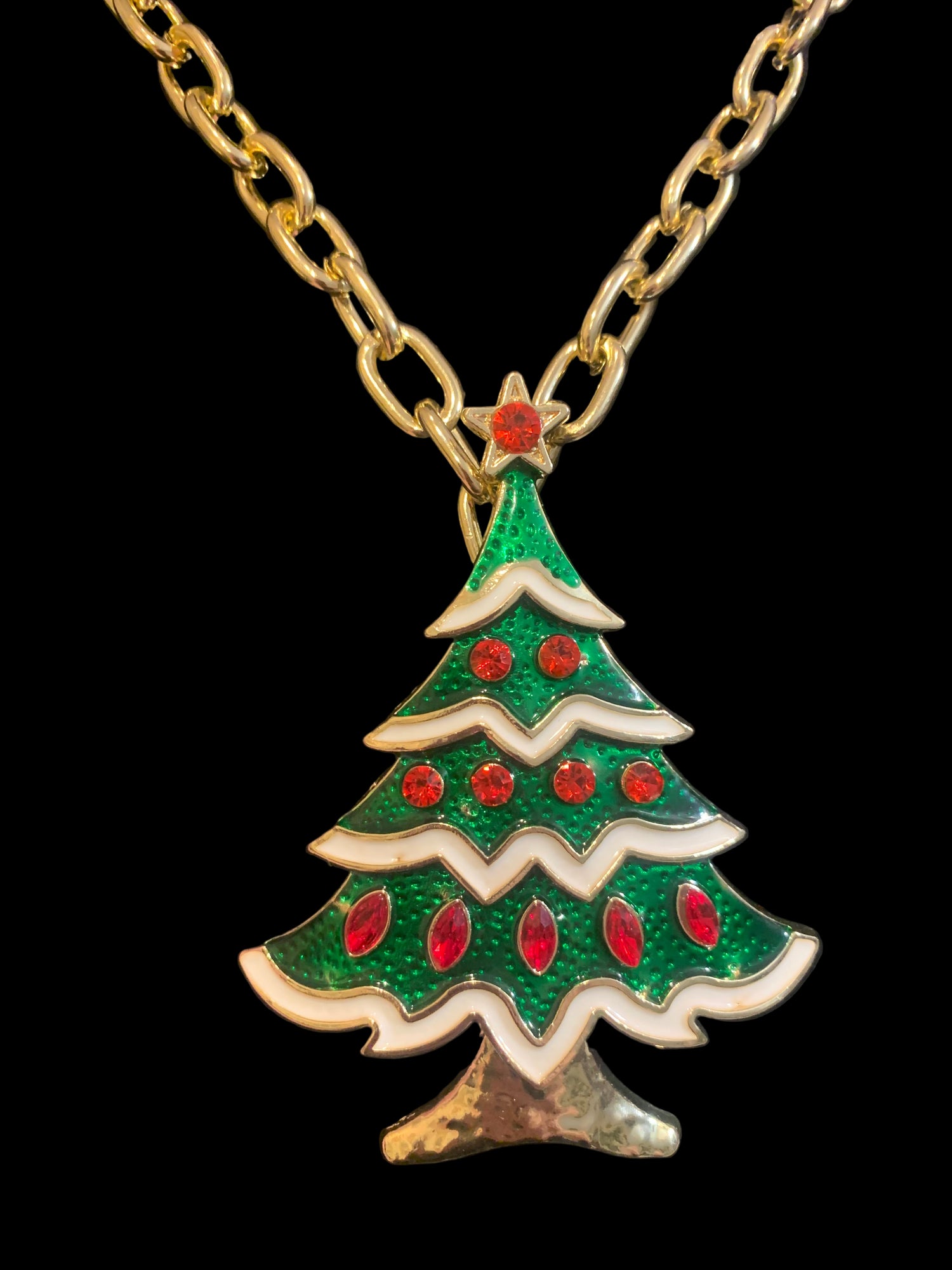 Jeweled Large Christmas Tree Necklace