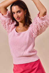SO ME Rosette Sleeves Square Neck Sweater Knit Top