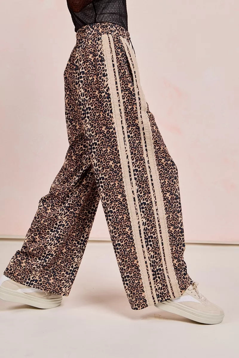 BiBi Leopard Printed Track Pants with Side Contrast Lace