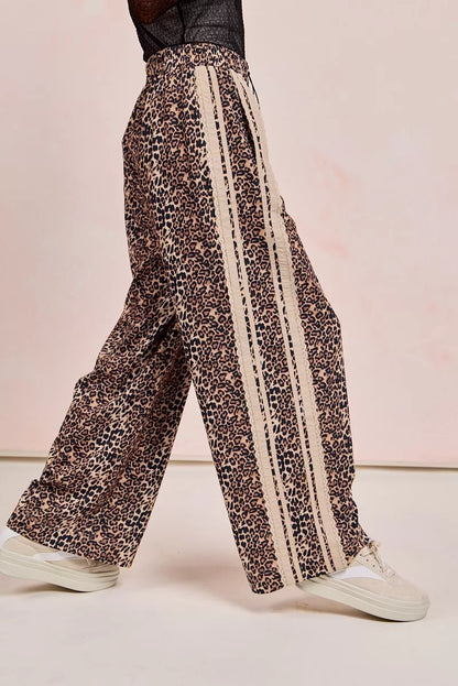 BiBi Leopard Printed Track Pants with Side Contrast Lace