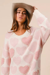 BiBi Heart Pattern Sweater with Pearl Detail