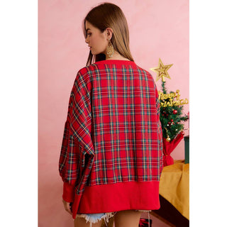 Christmas Tartan Plaid Merry Chenille Patch Sweatshirt