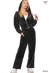 Zenana Velvet Zip Up Hoodie and Pants Set