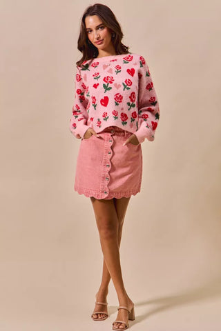 SO ME Vintage Wash Scallop Edge Denim Mini Skirt